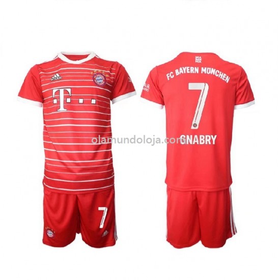Camisola Bayern de Munique Gnabry 7 Criança Equipamento Primeiro 2022-2023 Manga Corta